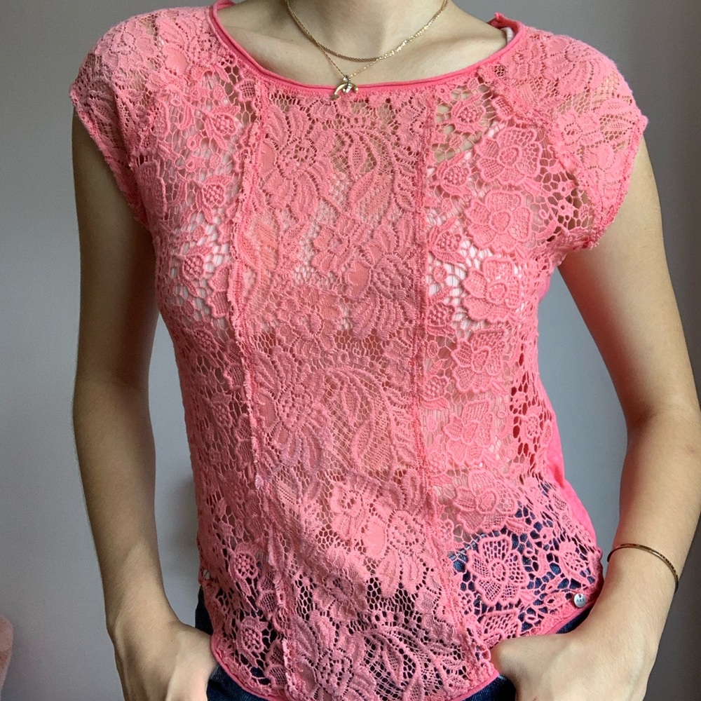 Abercrombie & Fitch Coral Pink Lace Top